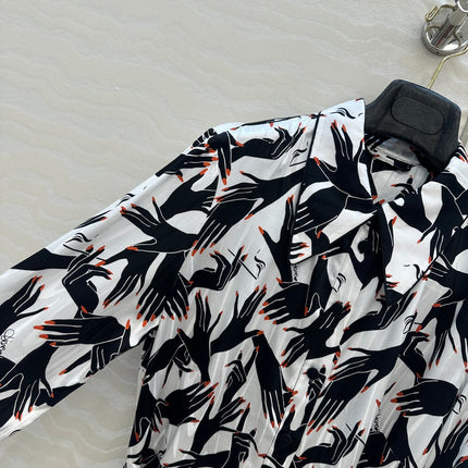 DVF WHITE AND BLACK PRINTED SILK SHIRT DRESS