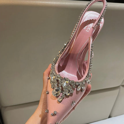 GG HIGH SLINGBACK 105 IN PINK SATIN WITH CRYSTAL DIAMONDS