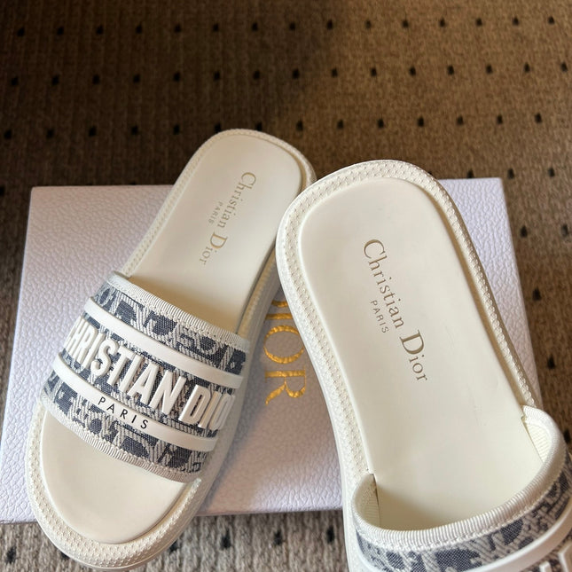 CD DWAY SLIDES WHITE RUBBER TOILE DE JOUY EMBROIDERY