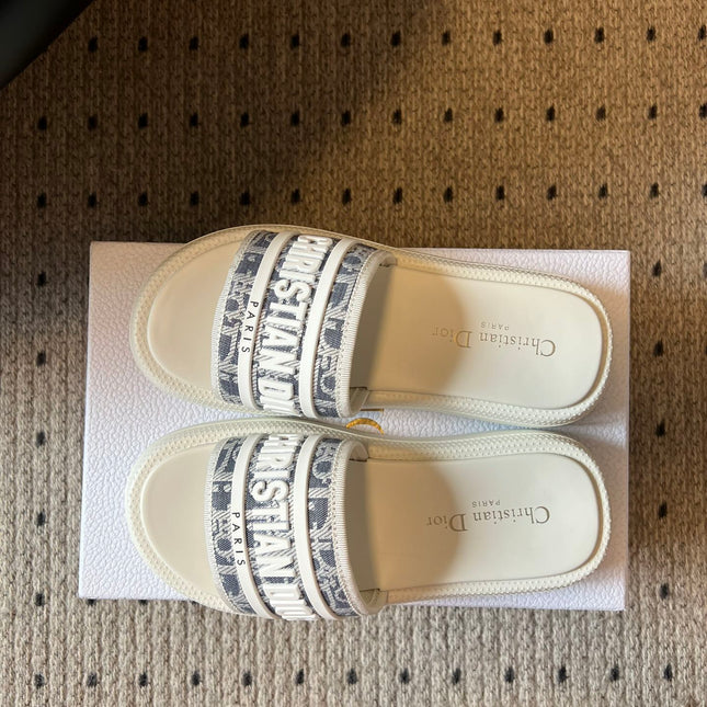 CD DWAY SLIDES WHITE RUBBER TOILE DE JOUY EMBROIDERY