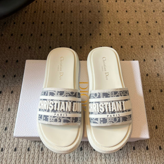 CD DWAY SLIDES WHITE RUBBER TOILE DE JOUY EMBROIDERY