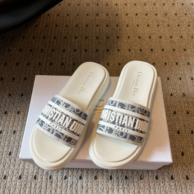 CD DWAY SLIDES WHITE RUBBER TOILE DE JOUY EMBROIDERY