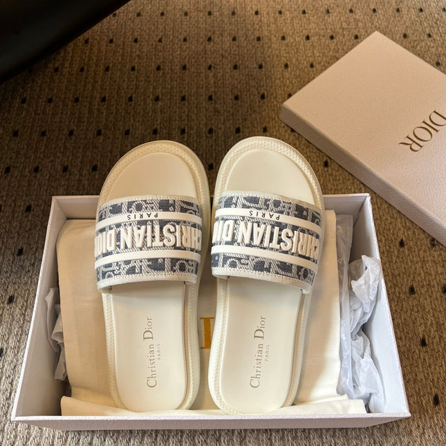 CD DWAY SLIDES WHITE RUBBER TOILE DE JOUY EMBROIDERY