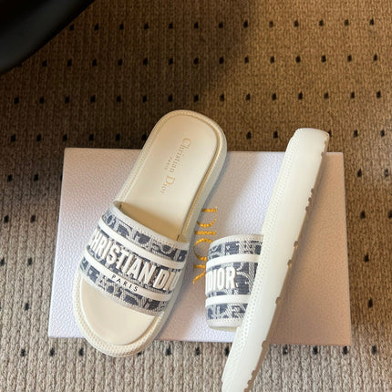 CD DWAY SLIDES WHITE RUBBER TOILE DE JOUY EMBROIDERY