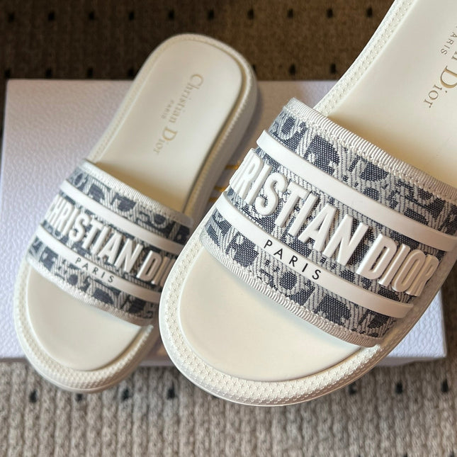 CD DWAY SLIDES WHITE RUBBER TOILE DE JOUY EMBROIDERY