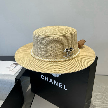 FLAT STRAW HAT WITH BOW BROWN 673922
