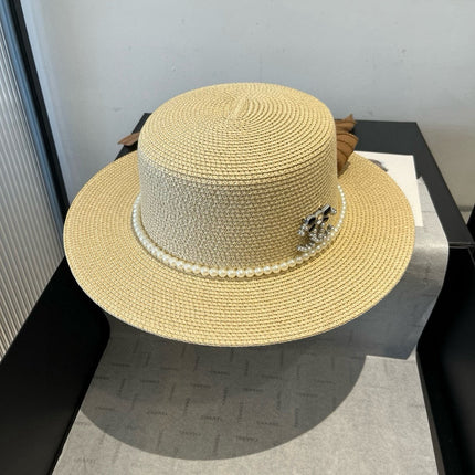 FLAT STRAW HAT WITH BOW BROWN 673922