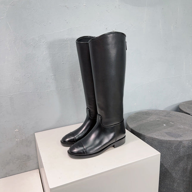 CHANEL KNEE-HIGH ZIPPER BOOTS 25S 25 MM IN BLACK LAMBSKIN
