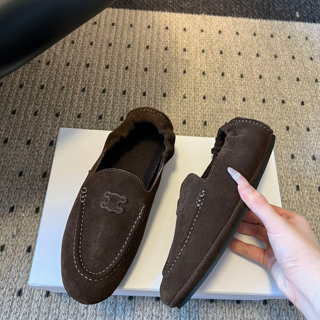 CELINE 25S LOAFERS FLAT IN DARK BROWN SUEDE
