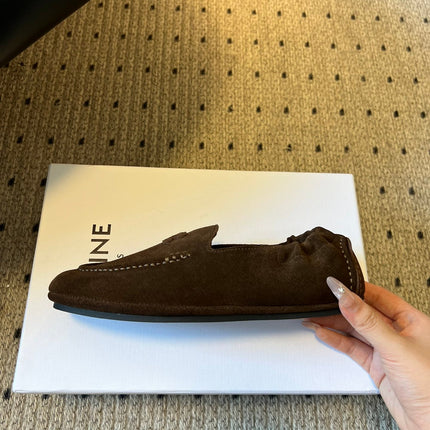 CELINE 25S LOAFERS FLAT IN DARK BROWN SUEDE