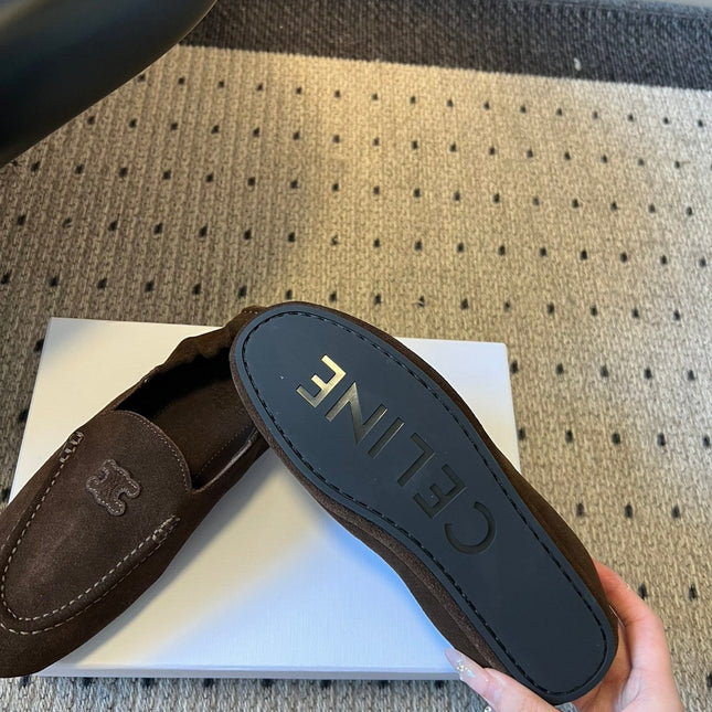 CELINE 25S LOAFERS FLAT IN DARK BROWN SUEDE