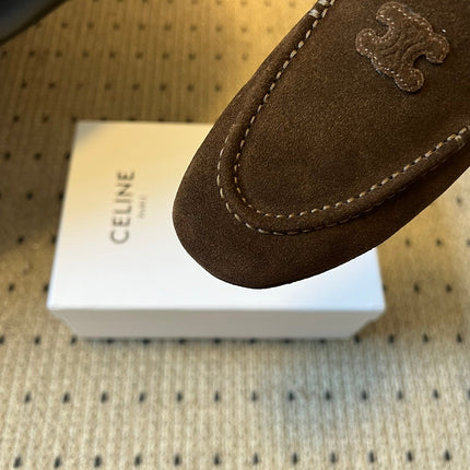 CELINE 25S LOAFERS FLAT IN DARK BROWN SUEDE