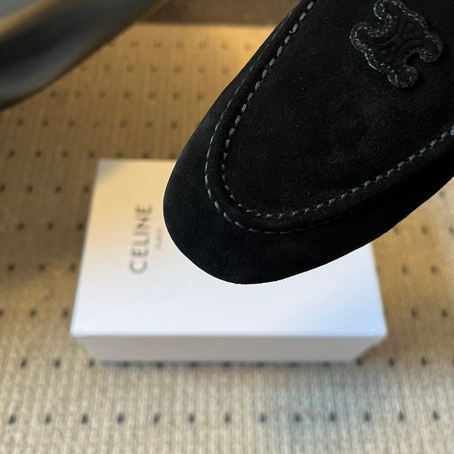 CELINE 25S LOAFERS FLAT IN BLACK SUEDE