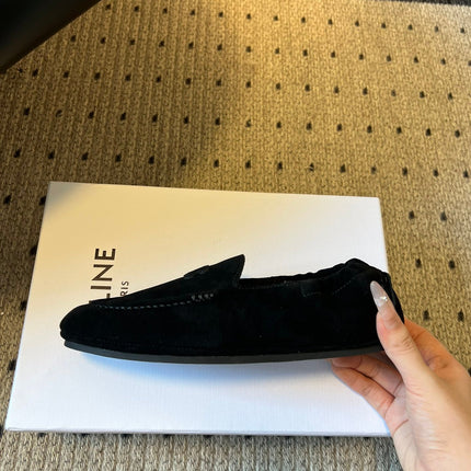 CELINE 25S LOAFERS FLAT IN BLACK SUEDE