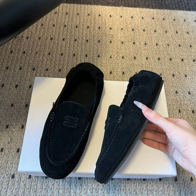 CELINE 25S LOAFERS FLAT IN BLACK SUEDE
