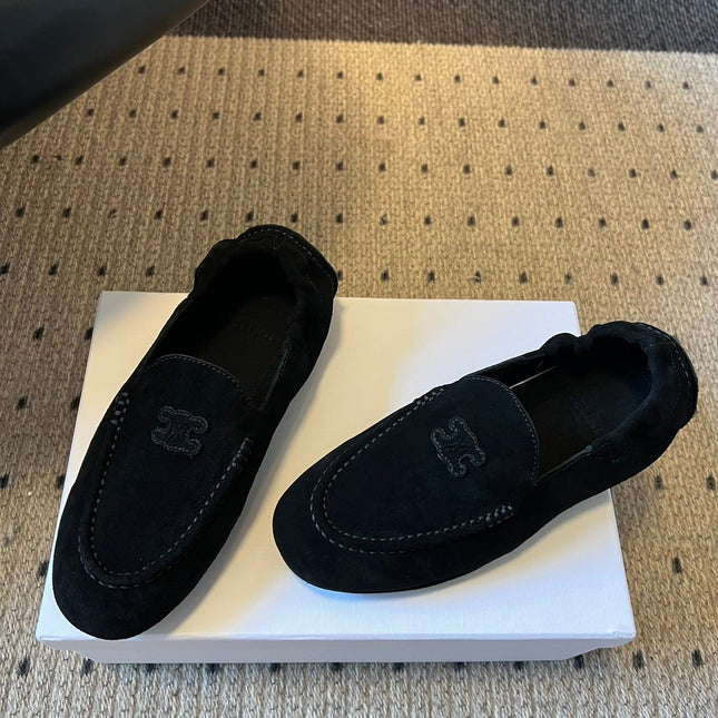 CELINE 25S LOAFERS FLAT IN BLACK SUEDE