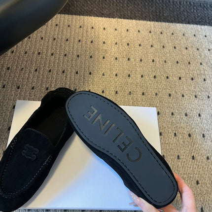 CELINE 25S LOAFERS FLAT IN BLACK SUEDE
