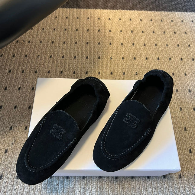 CELINE 25S LOAFERS FLAT IN BLACK SUEDE