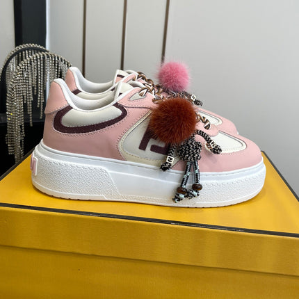FENDI 25S SNEAKERS 50 MM IN PINK MIX WHITE SYNTHETIC LEATHER WITH CHARM