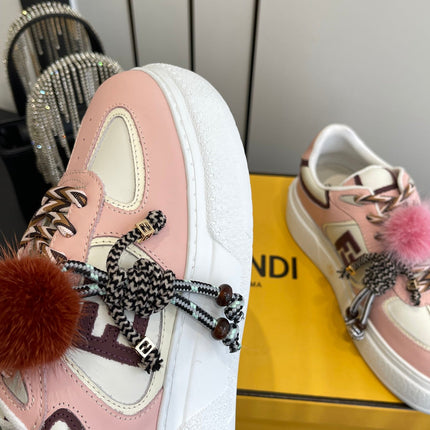FENDI 25S SNEAKERS 50 MM IN PINK MIX WHITE SYNTHETIC LEATHER WITH CHARM