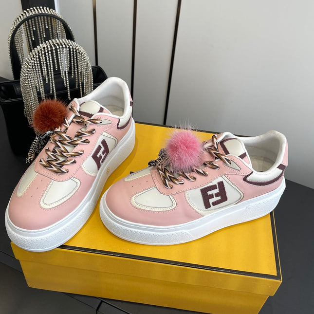 FENDI 25S SNEAKERS 50 MM IN PINK MIX WHITE SYNTHETIC LEATHER WITH CHARM