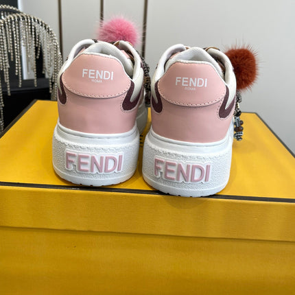 FENDI 25S SNEAKERS 50 MM IN PINK MIX WHITE SYNTHETIC LEATHER WITH CHARM