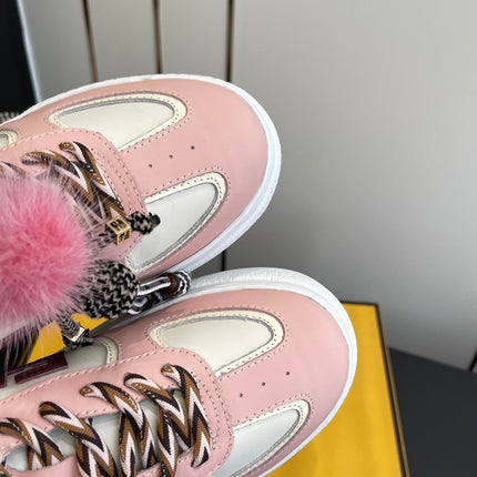 FENDI 25S SNEAKERS 50 MM IN PINK MIX WHITE SYNTHETIC LEATHER WITH CHARM