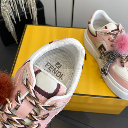 FENDI 25S SNEAKERS 50 MM IN PINK MIX WHITE SYNTHETIC LEATHER WITH CHARM