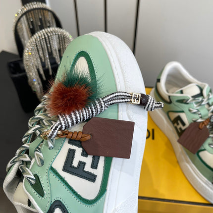 FENDI 25S SNEAKERS 50 MM IN SOFT SAGE GREEN SYNTHETIC LEATHER WITH CHARM