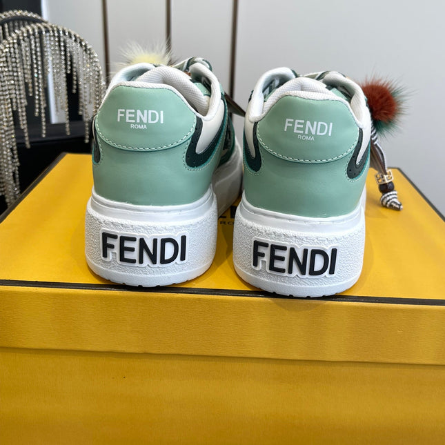 FENDI 25S SNEAKERS 50 MM IN SOFT SAGE GREEN SYNTHETIC LEATHER WITH CHARM