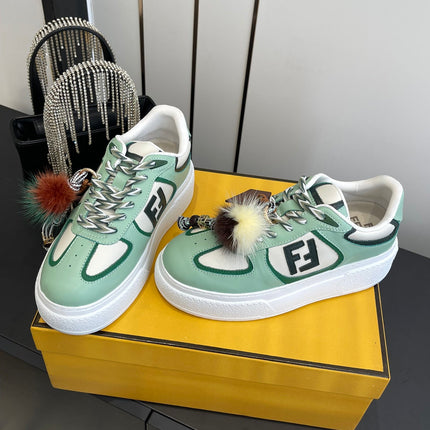 FENDI 25S SNEAKERS 50 MM IN SOFT SAGE GREEN SYNTHETIC LEATHER WITH CHARM