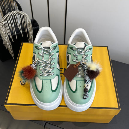 FENDI 25S SNEAKERS 50 MM IN SOFT SAGE GREEN SYNTHETIC LEATHER WITH CHARM