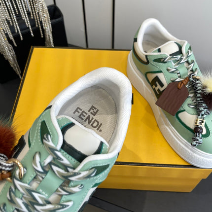 FENDI 25S SNEAKERS 50 MM IN SOFT SAGE GREEN SYNTHETIC LEATHER WITH CHARM
