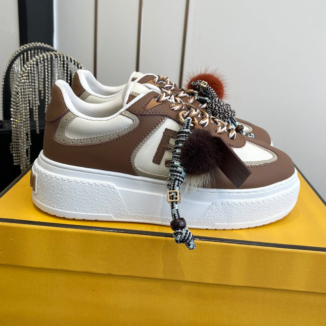 FENDI 25S SNEAKERS 50 MM IN BROWN SYNTHETIC LEATHER WITH CHARM