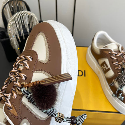 FENDI 25S SNEAKERS 50 MM IN BROWN SYNTHETIC LEATHER WITH CHARM