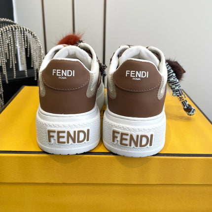 FENDI 25S SNEAKERS 50 MM IN BROWN SYNTHETIC LEATHER WITH CHARM