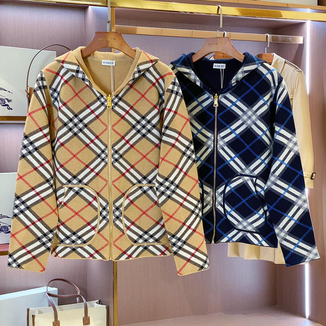 BURBERRY 25S REVERSIBLE PLAID KNIT HOODIE 0003