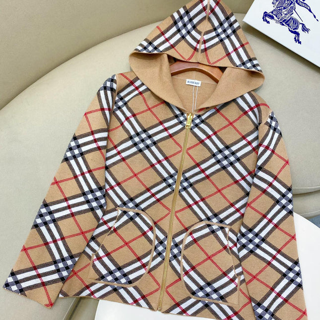 BURBERRY 25S REVERSIBLE PLAID KNIT HOODIE 0003
