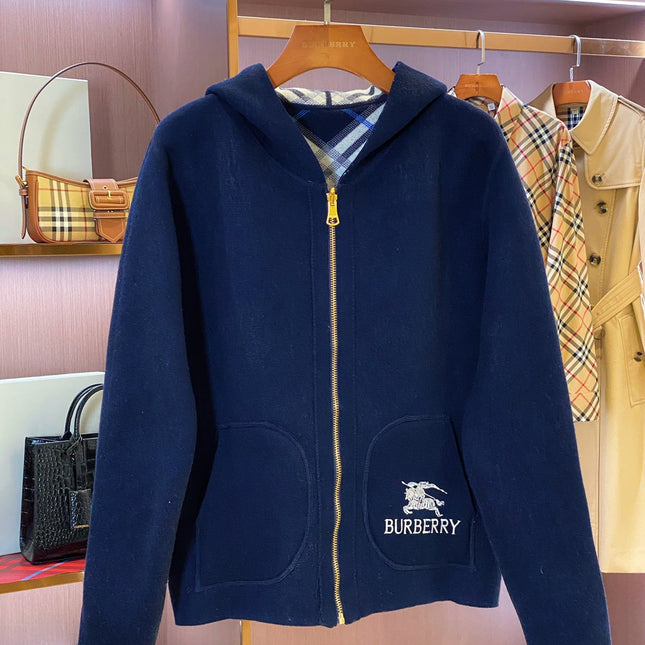 BURBERRY 25S REVERSIBLE PLAID KNIT HOODIE 0004