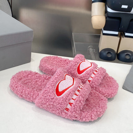 BALENCIAGA 25S FLAT SLIPPERS IN PINK MIX RED WOOL