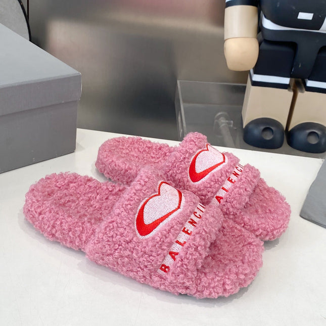 BALENCIAGA 25S FLAT SLIPPERS IN PINK MIX RED WOOL