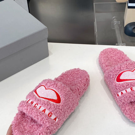 BALENCIAGA 25S FLAT SLIPPERS IN PINK MIX RED WOOL