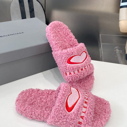 BALENCIAGA 25S FLAT SLIPPERS IN PINK MIX RED WOOL