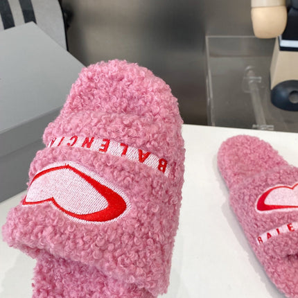 BALENCIAGA 25S FLAT SLIPPERS IN PINK MIX RED WOOL