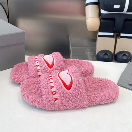 BALENCIAGA 25S FLAT SLIPPERS IN PINK MIX RED WOOL
