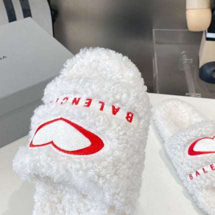 BALENCIAGA 25S FLAT SLIPPERS IN WHITE WOOL
