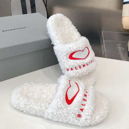 BALENCIAGA 25S FLAT SLIPPERS IN WHITE WOOL