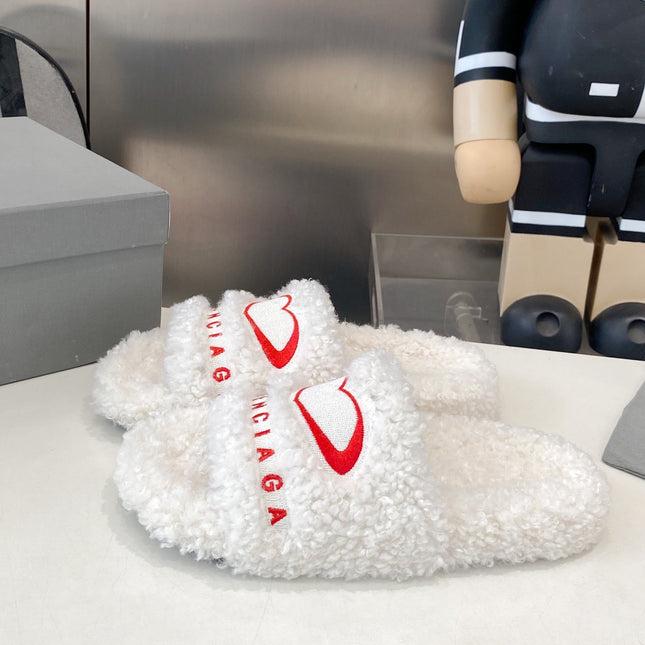 BALENCIAGA 25S FLAT SLIPPERS IN WHITE WOOL