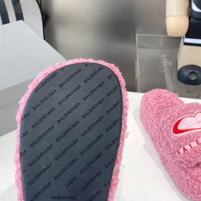 BALENCIAGA 25S SLIPPERS IN PINK MIX RED WOOL