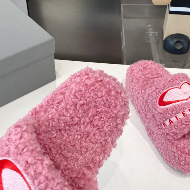 BALENCIAGA 25S SLIPPERS IN PINK MIX RED WOOL